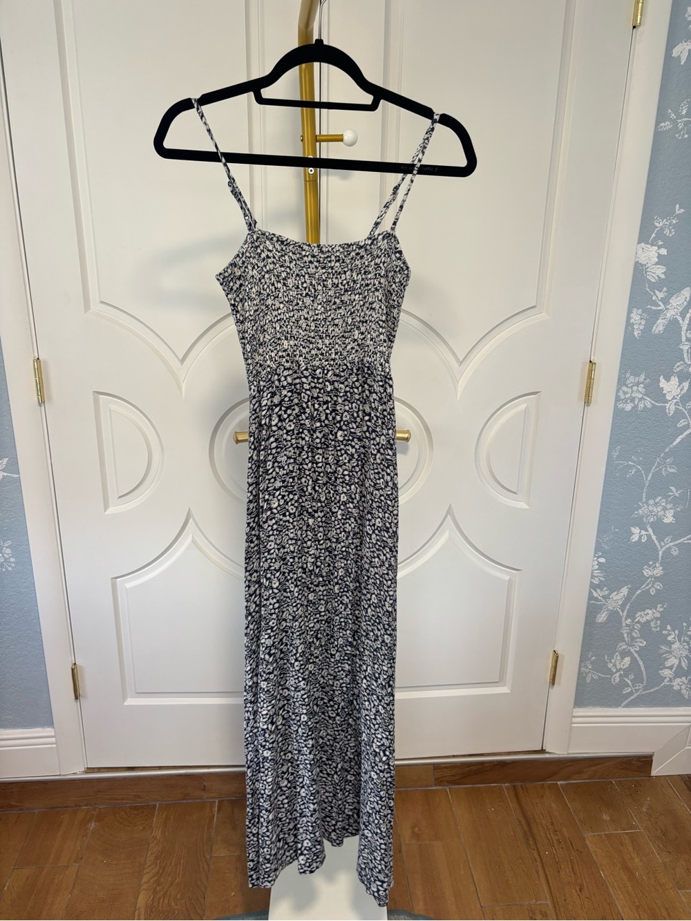 Wallflower Navy & White Smocked Maxi Dress – Size Large